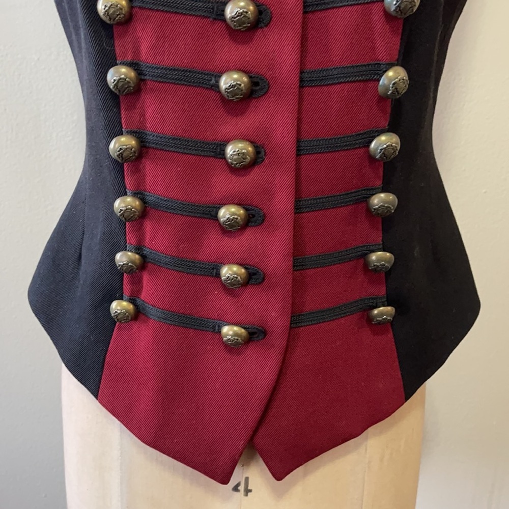 DKNY Red Black Wool Military Vest - Picture 4 of 11